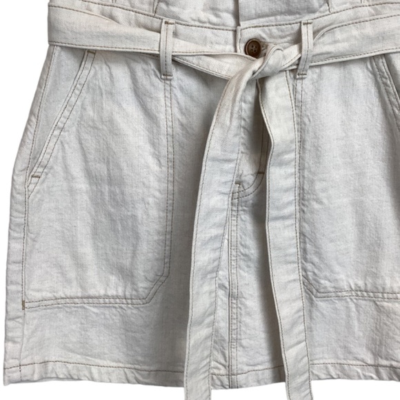 Free People paper bag waist mini skirt‎ oatmeal denim size 2 zippered & belt tie - Picture 4 of 9